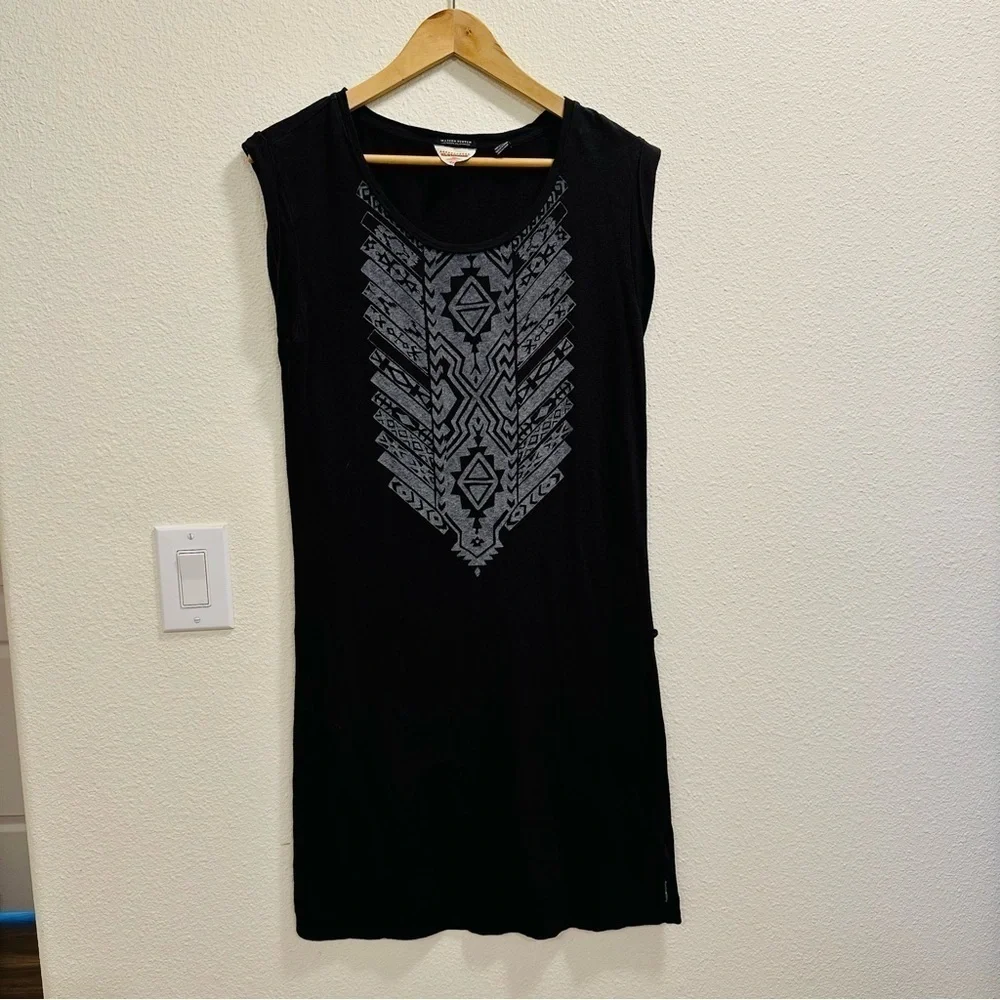 Maison Scotch Tee Dress - Black Aztec Print - Cap Sleeves Size 6 - Picture 3 of 13
